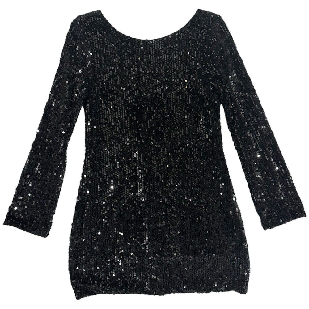 Sequin Long Sleeved Little Black Mini Dress Size M Party Clubbing Dance NYE Y2K